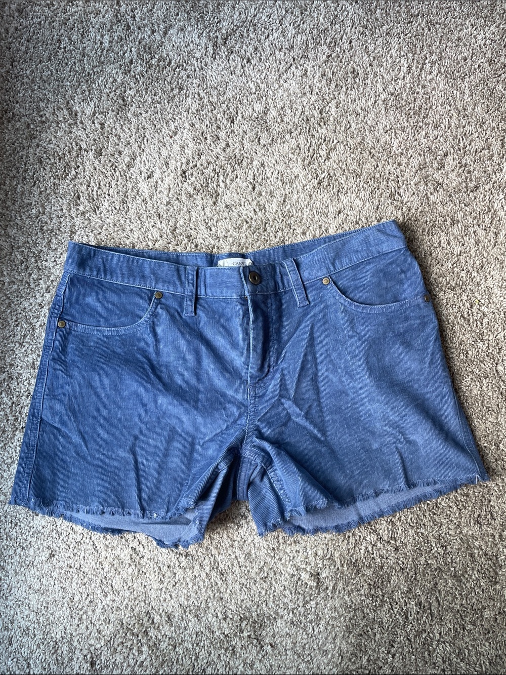 Carve Designs Blue Denim Cutoff Corduroy Shorts with Frayed Hem 3.5” inseam